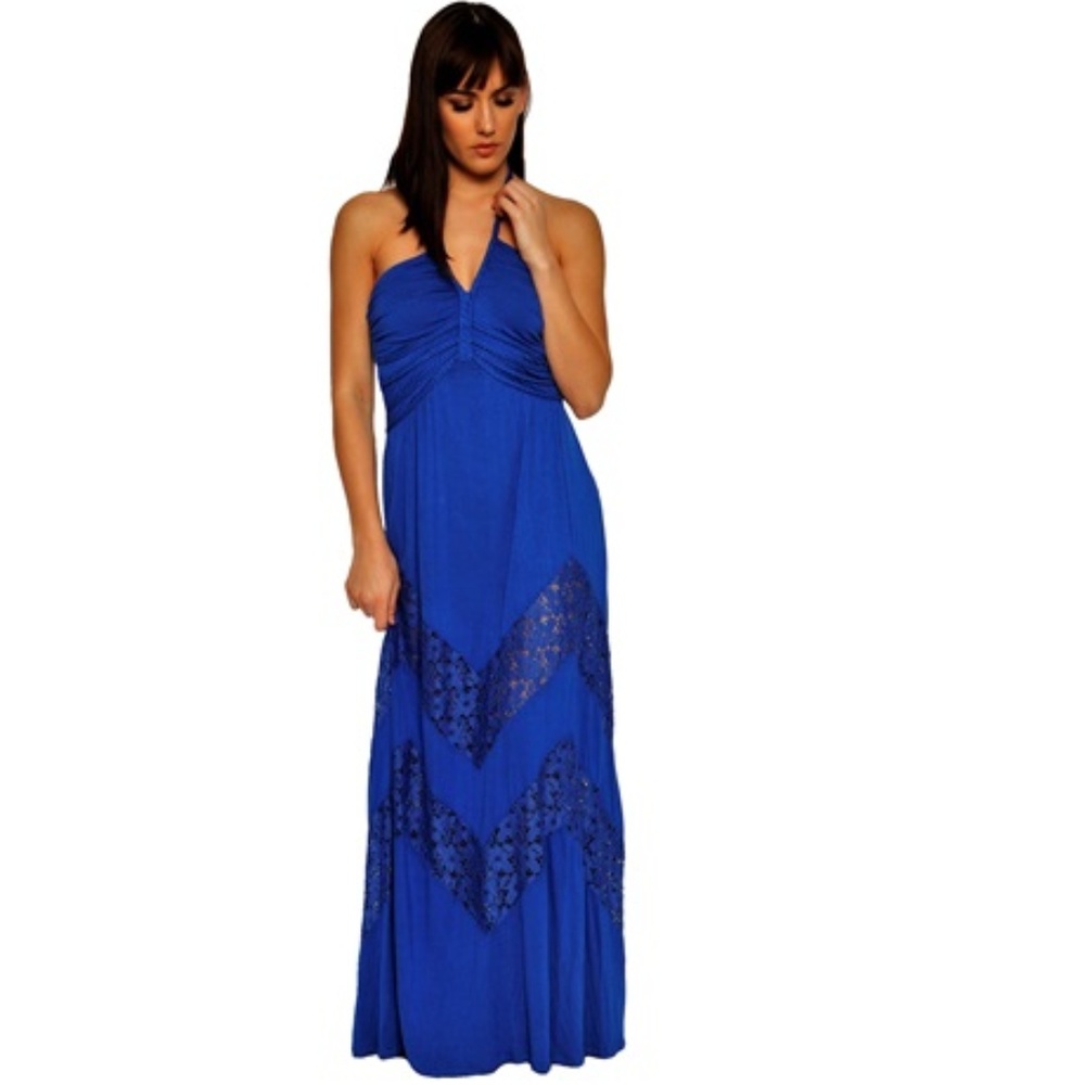 Ladies Long Halter Maxi Dress: Royal Blue